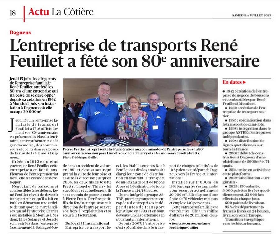 événement Transports Feuillet, histoire et économie d'entreprise familiale dans l'Ain depuis 80 ans.